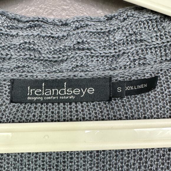 Irealandeye Women's Small Button Front Open Knit Cardigan Linen Blue Cable Knit - Picture 3 of 6